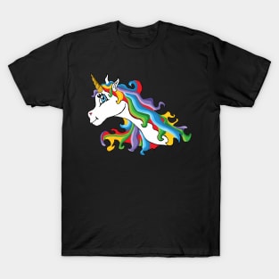 Colourful unicorn with rainbow coloured mane T-Shirt